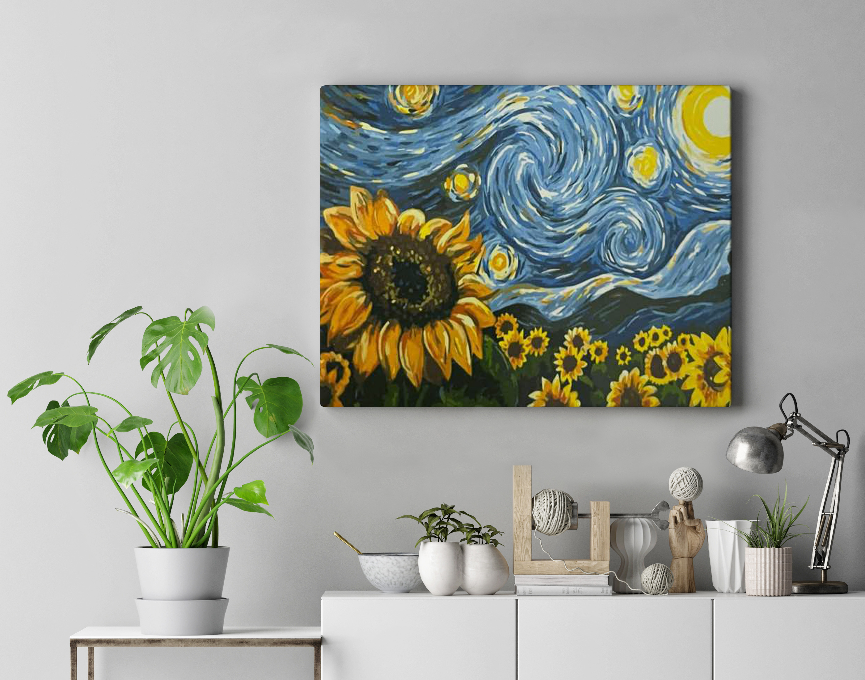 Malování podle čísel - Hvězdná noc slunečnic - Vincent Van Gogh.